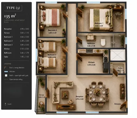 شقة سكنية 135م جانبي  - مشروع 38 ن